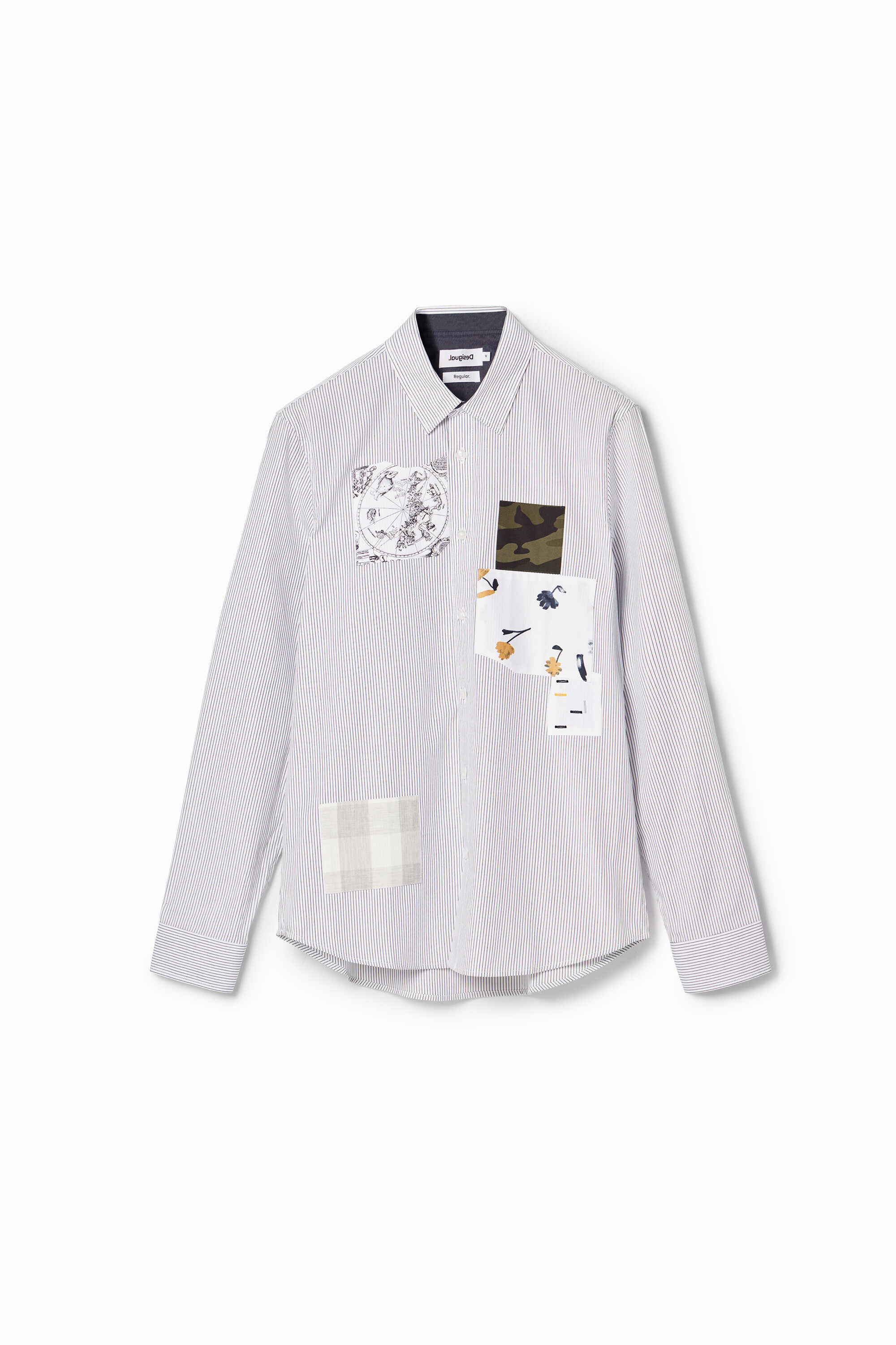 Camisa de rayas con parches para hombre Camisa de rayas con parches para hombre