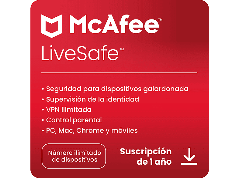McAfee Antivirus LiveSafe Seguridad en Internet Suscripción 1 año