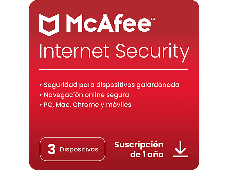McAfee Internet Security para 3 dispositivos, 1 año