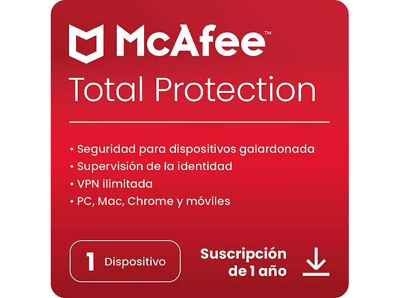 McAfee Total Protection Seguridad Internet 1 Dispositivo Suscripción Anual Código Descarga