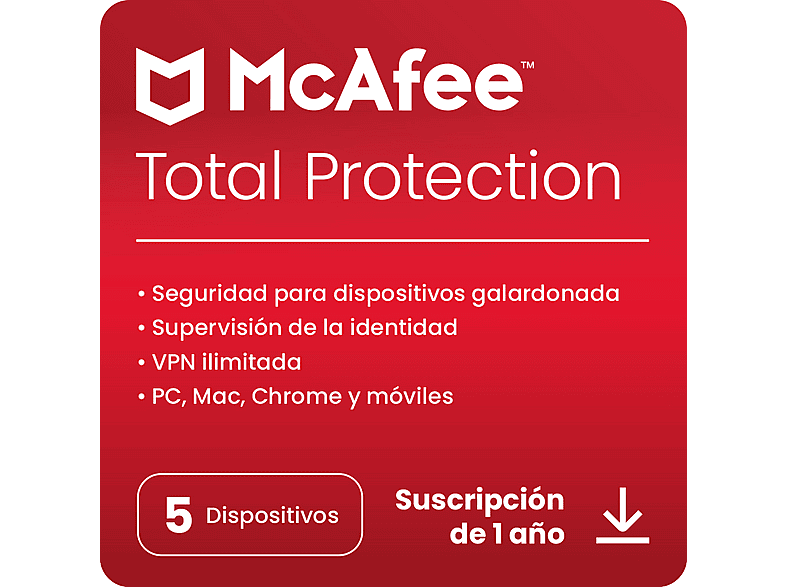 McAfee Total Protection Seguridad en Internet 1 año para 5 dispositivos