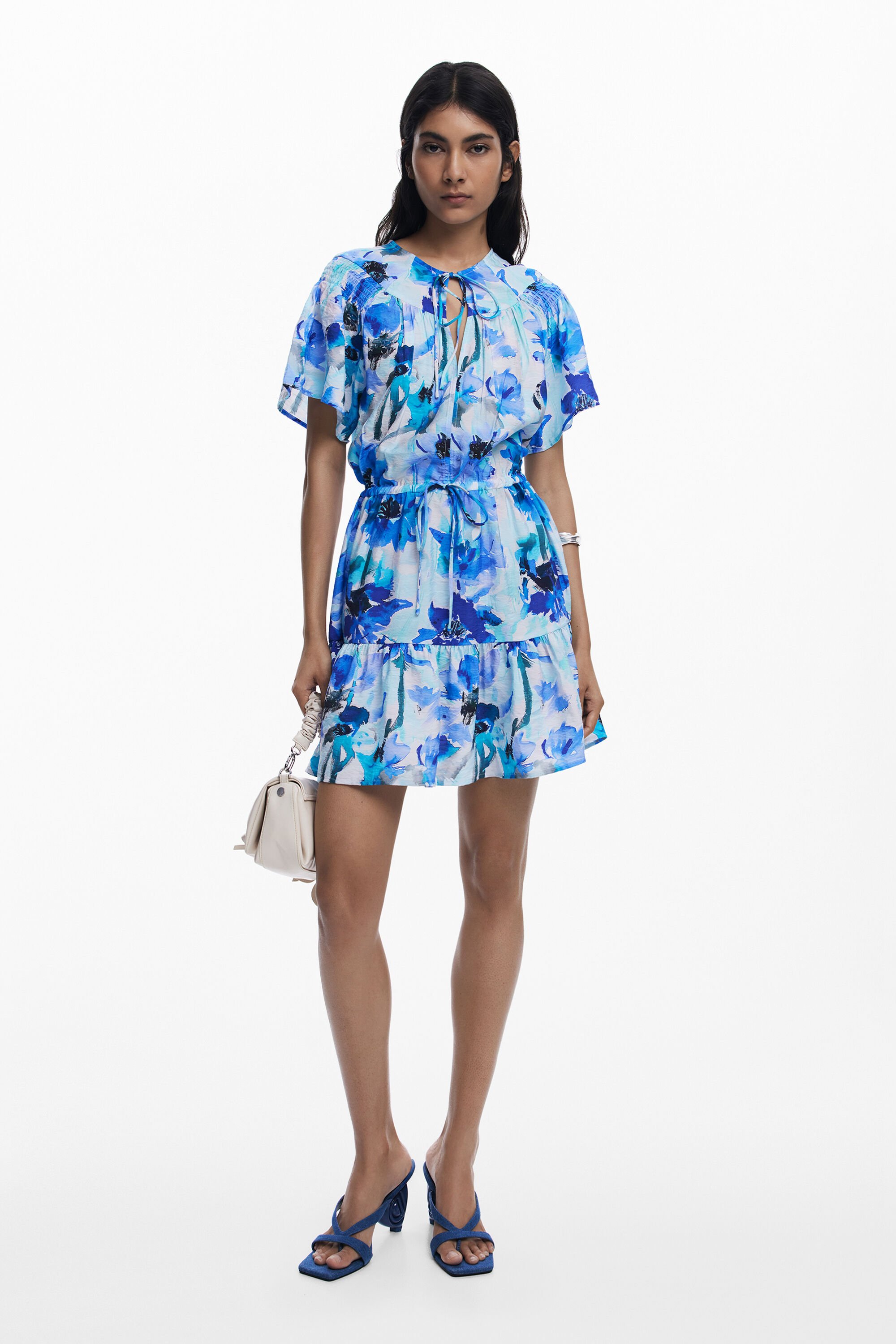 Desigual Vestido Corto Fluido con Lazo