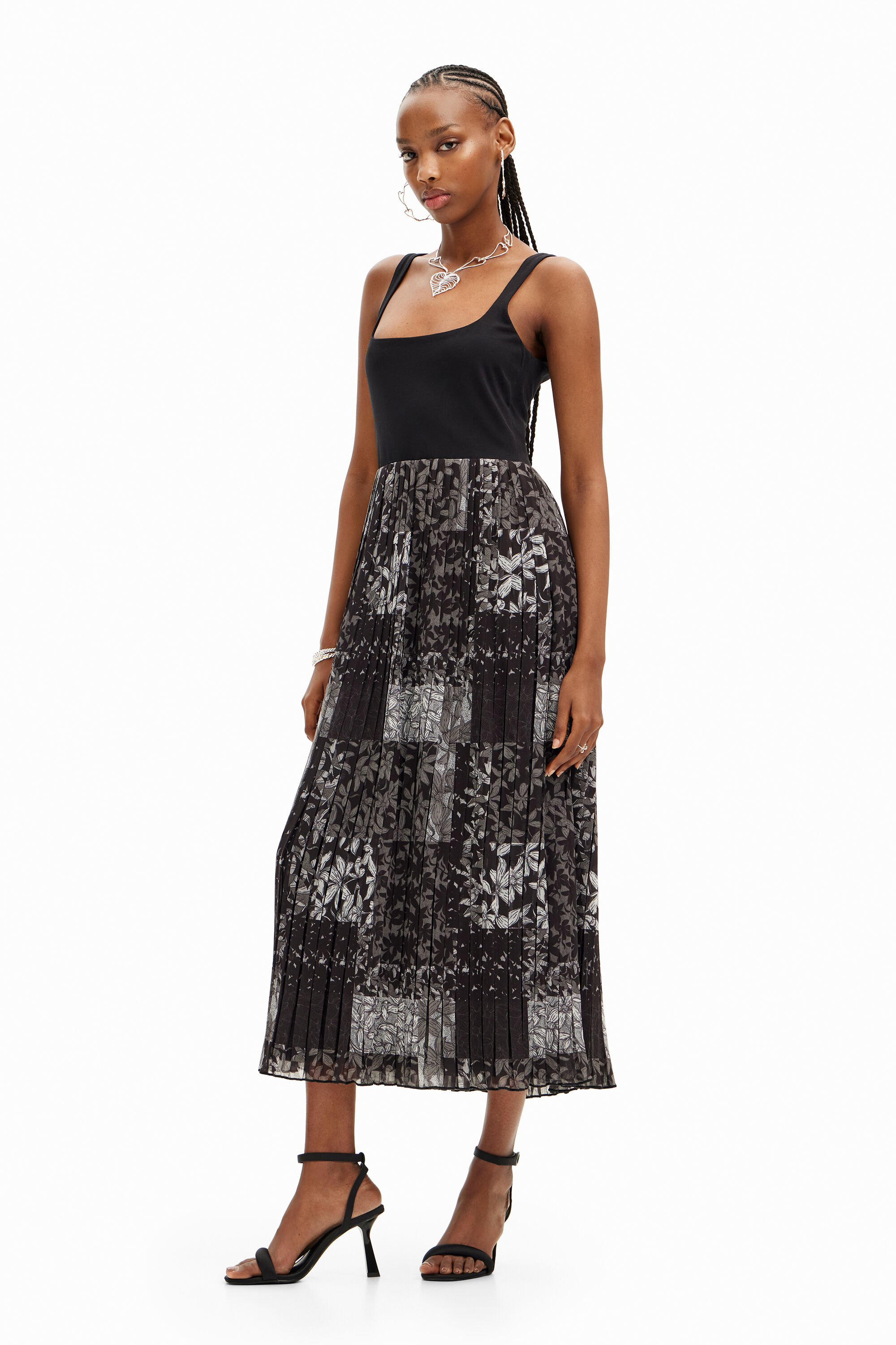 Vestido midi combinado plisado Desigual