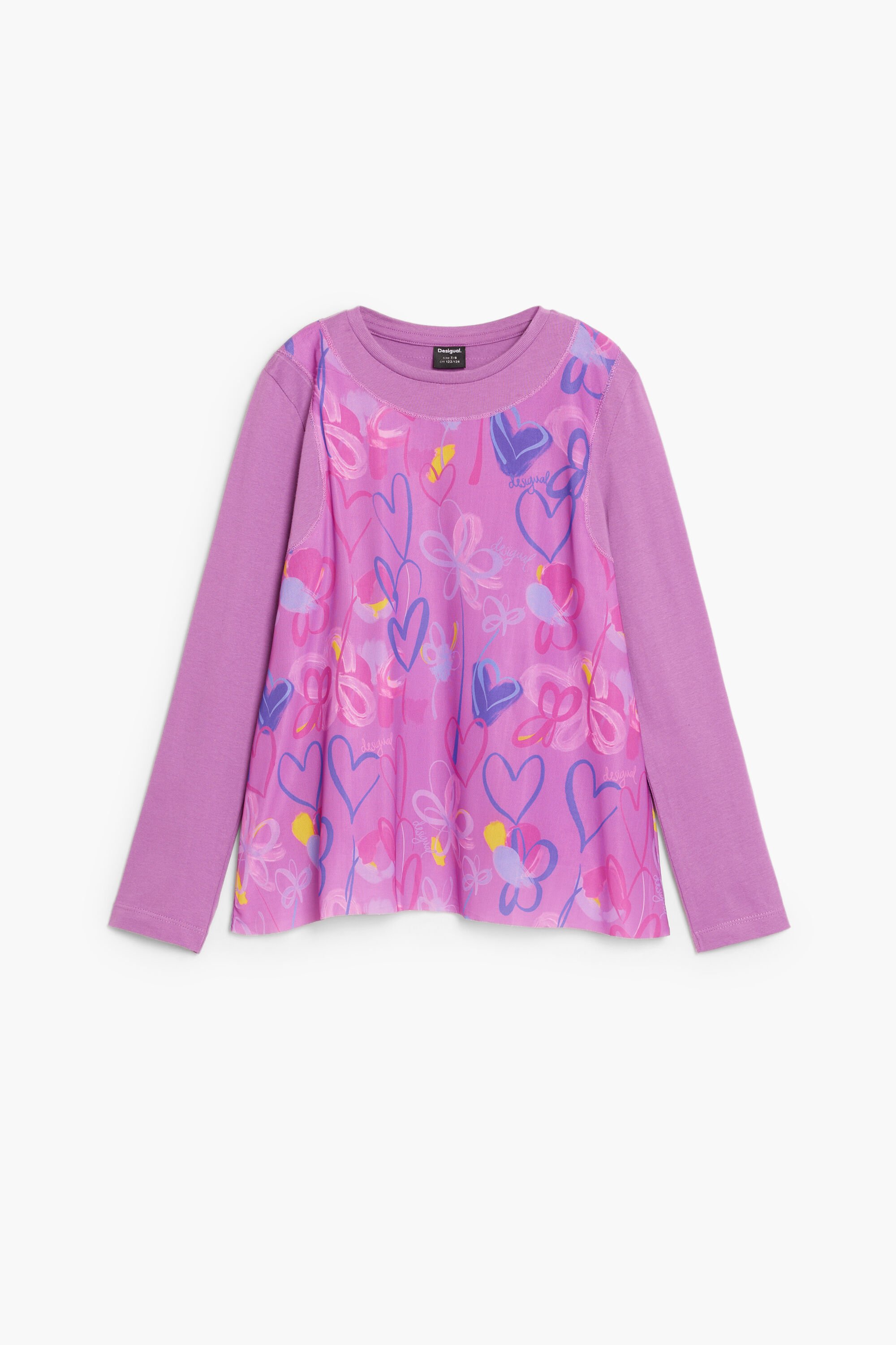 Desigual Camiseta de Manga Larga con Corazones para Hombre