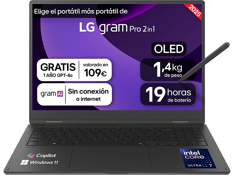 Portátil LG 16T90TP-K.AD88B 16" WQXGA+ Intel Ultra 7 32GB RAM 1TB SSD