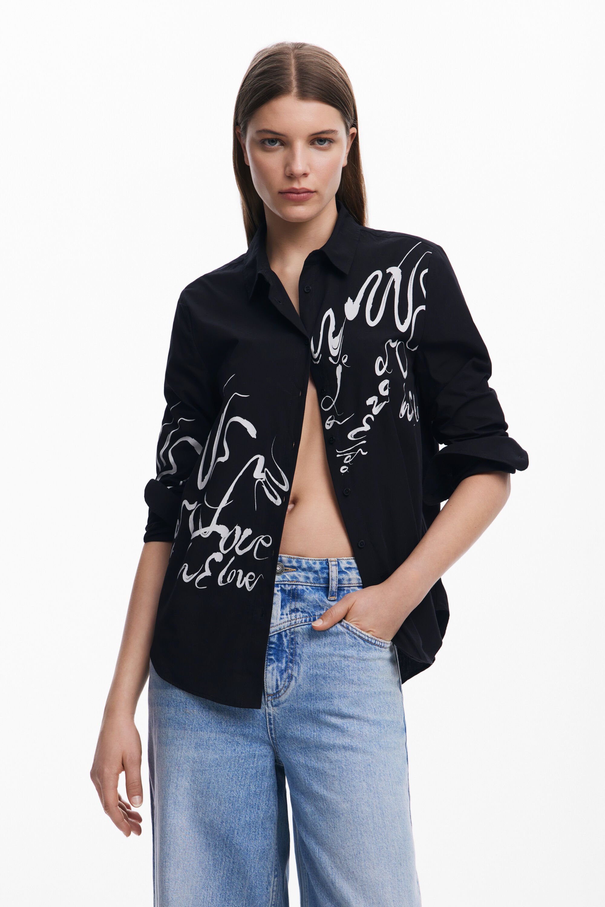 Camisa Desigual con Estampado de Letras Tinta Fe