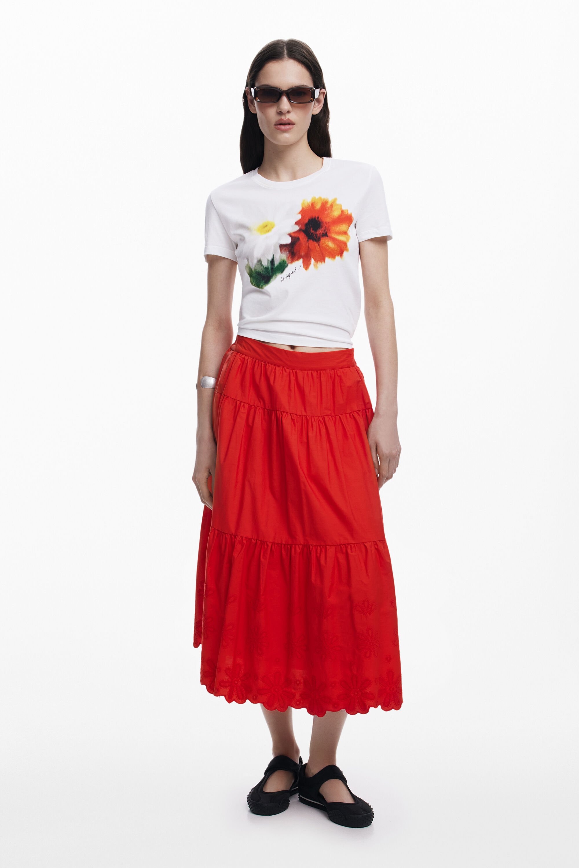 Desigual Falda Larga con Bordados