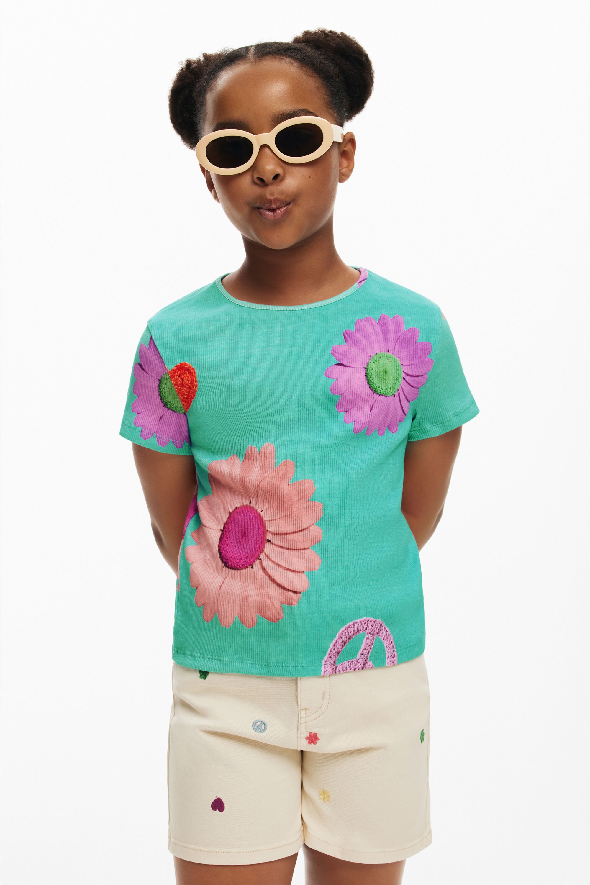 Camiseta Desigual de Mujer con Estampado de Flores