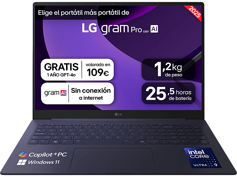Portátil LG 16Z90TS-G.AU99B 16" WQXGA Core Ultra 9-288V 32 GB RAM 1 TB SSD