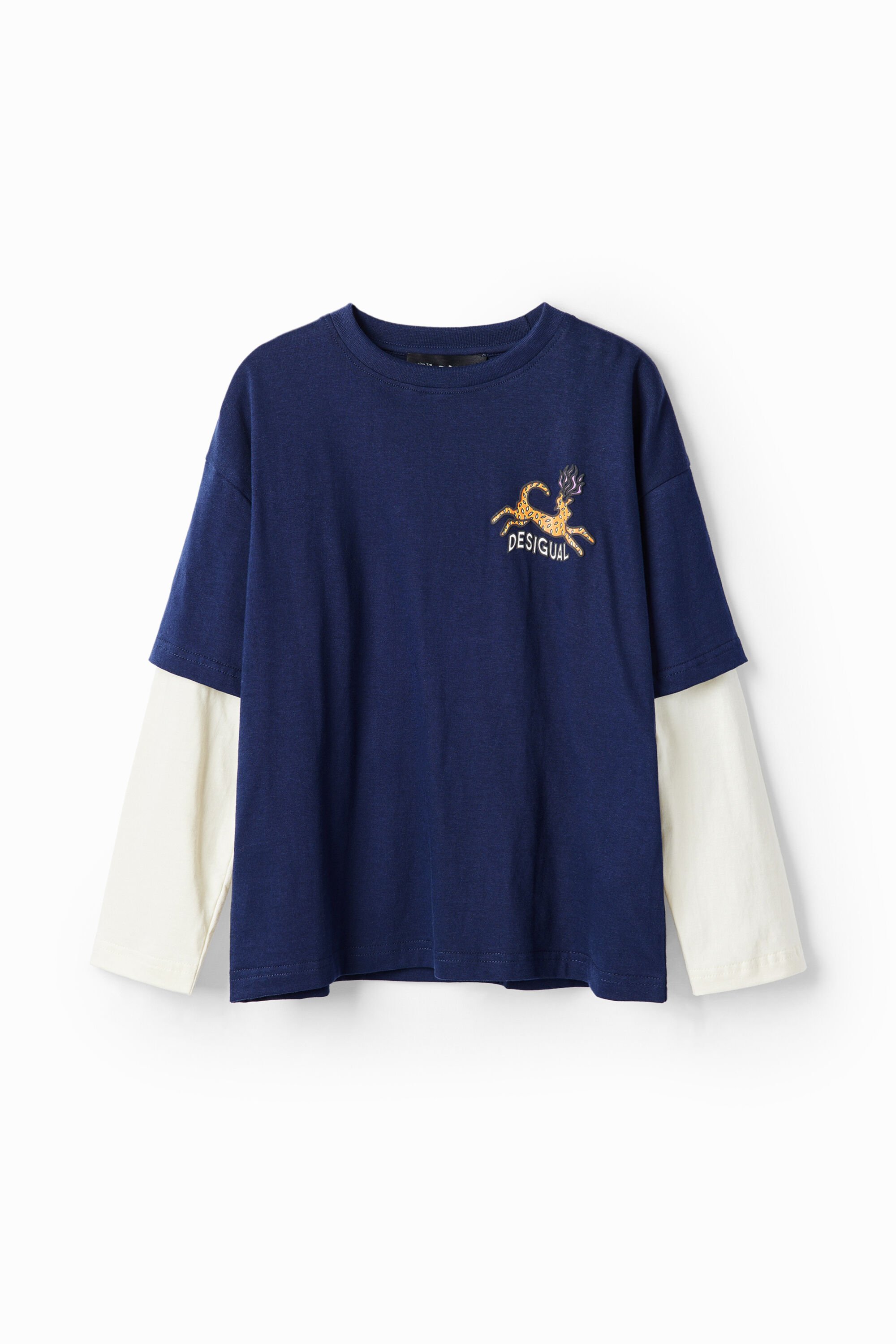 Camiseta Desigual con doble manga y estampado de felino para hombre