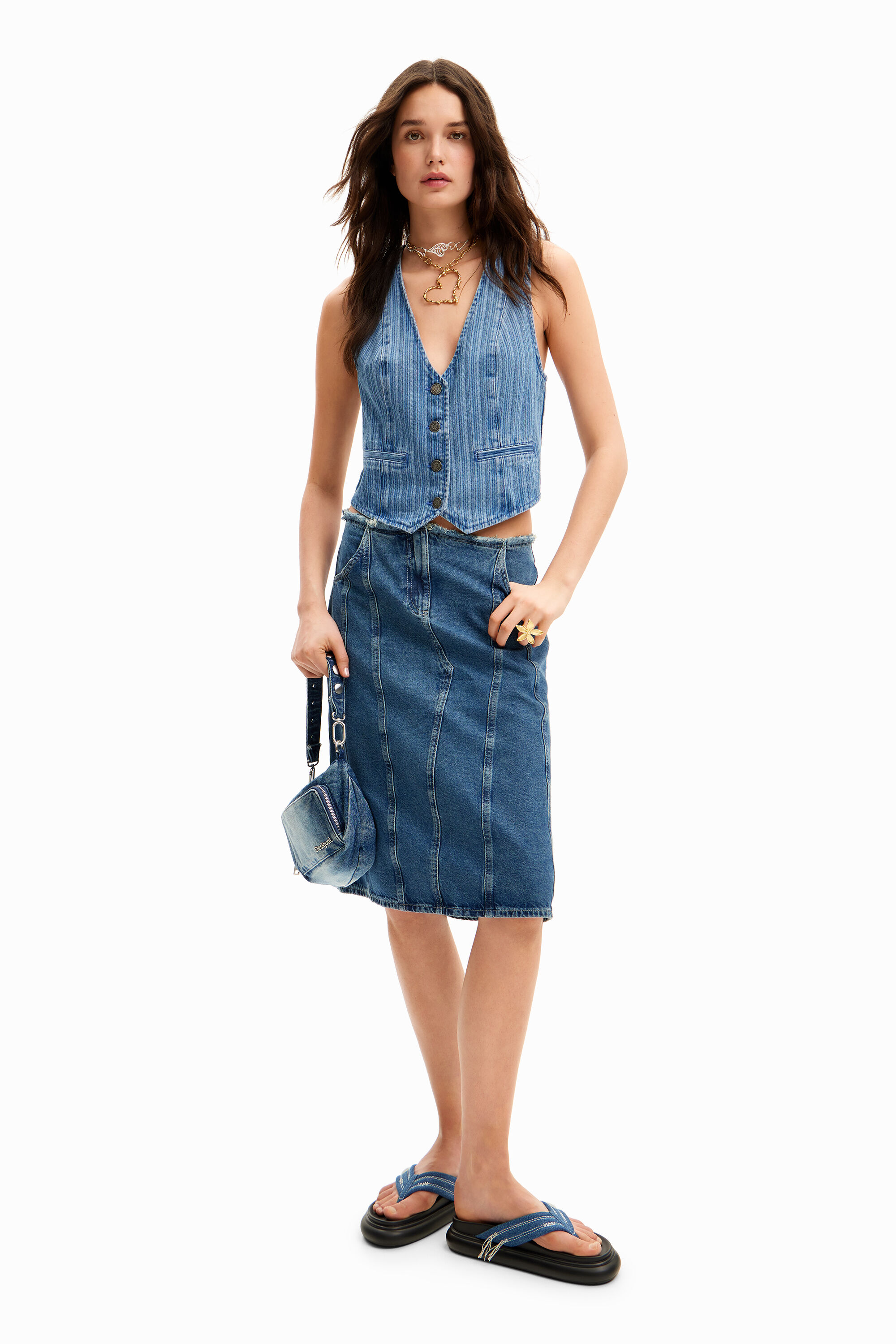 Desigual Falda Vaquera Midi Desigual Falda Vaquera Midi