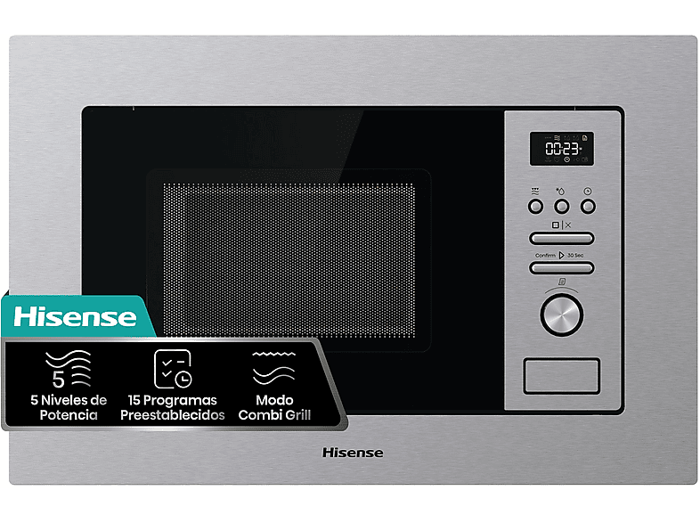 Microondas Integrable Hisense BIM320G41X con Grill, 20 L, 1000 W Microondas Integrable Hisense BIM320G41X con Grill, 20 L, 1000 W
