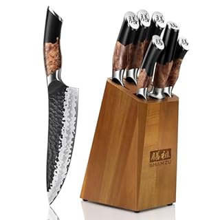 Juego de Cuchillos de Cocina Japonés Forjado a Mano con Bloque y Afilador Juego de Cuchillos de Cocina Japonés Forjado a Mano con Bloque y Afilador