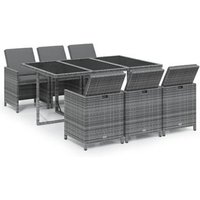 Mesa de Comedor para Jardín de Ratán Sintético Gris de 7 Piezas