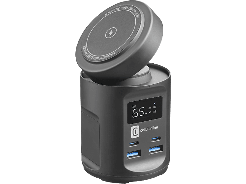 Cargador Inalámbrico CellularLine MAG HUB Universal 64W con 4 Puertos USB-C/USB-A