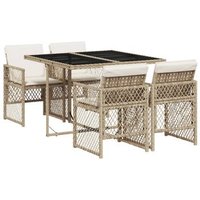 Set Comedor de Jardín 5 Piezas con Cojines de Ratán Sintético