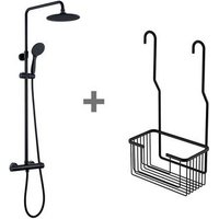 Pack Columna Termostática Round Negra + Portagel Colgar Negro