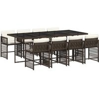 Set Comedor Para Jardín 9 Piezas y Cojines de Ratán Sintético