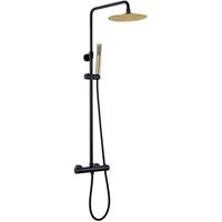 Columna de Ducha Termostática Redonda 83-120 cm Latón Negro Mate