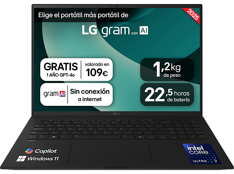 Portátil LG Gram 16Z90T-G.AD8BB 16" WQXGA Intel Core Ultra 7 32GB RAM 2TB SSD