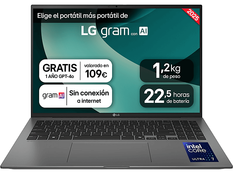 Portátil LG 16ZD90T-G.AX78B, 16" WQXGA, Intel Core Ultra 7, 16 GB RAM, 1 TB SSD