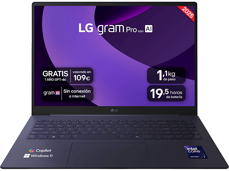 Portátil LG Gram 16Z90TP-K.AD88B 16" WQXGA Intel Core Ultra 7 32 GB RAM 1 TB SSD