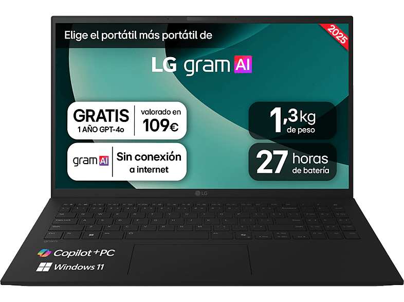 Portátil LG 15Z80T-G.AU78B 15" AMD Ryzen AI 7 350 16GB RAM 16GB SSD