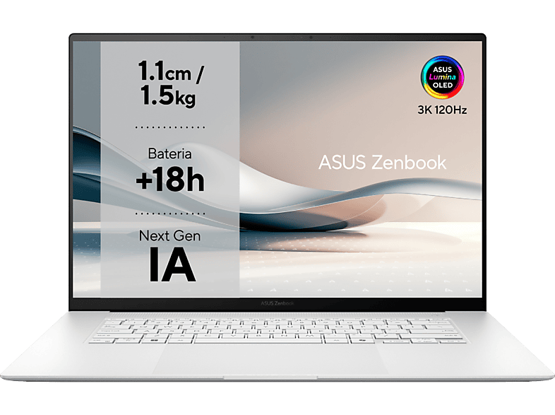 Portátil ASUS Zenbook S 16 OLED UM5606WA-RK321W Copilot+PC, 16" WQXGA+, AMD Ryzen AI 9 HX 370, 32GB RAM, 1TB SSD