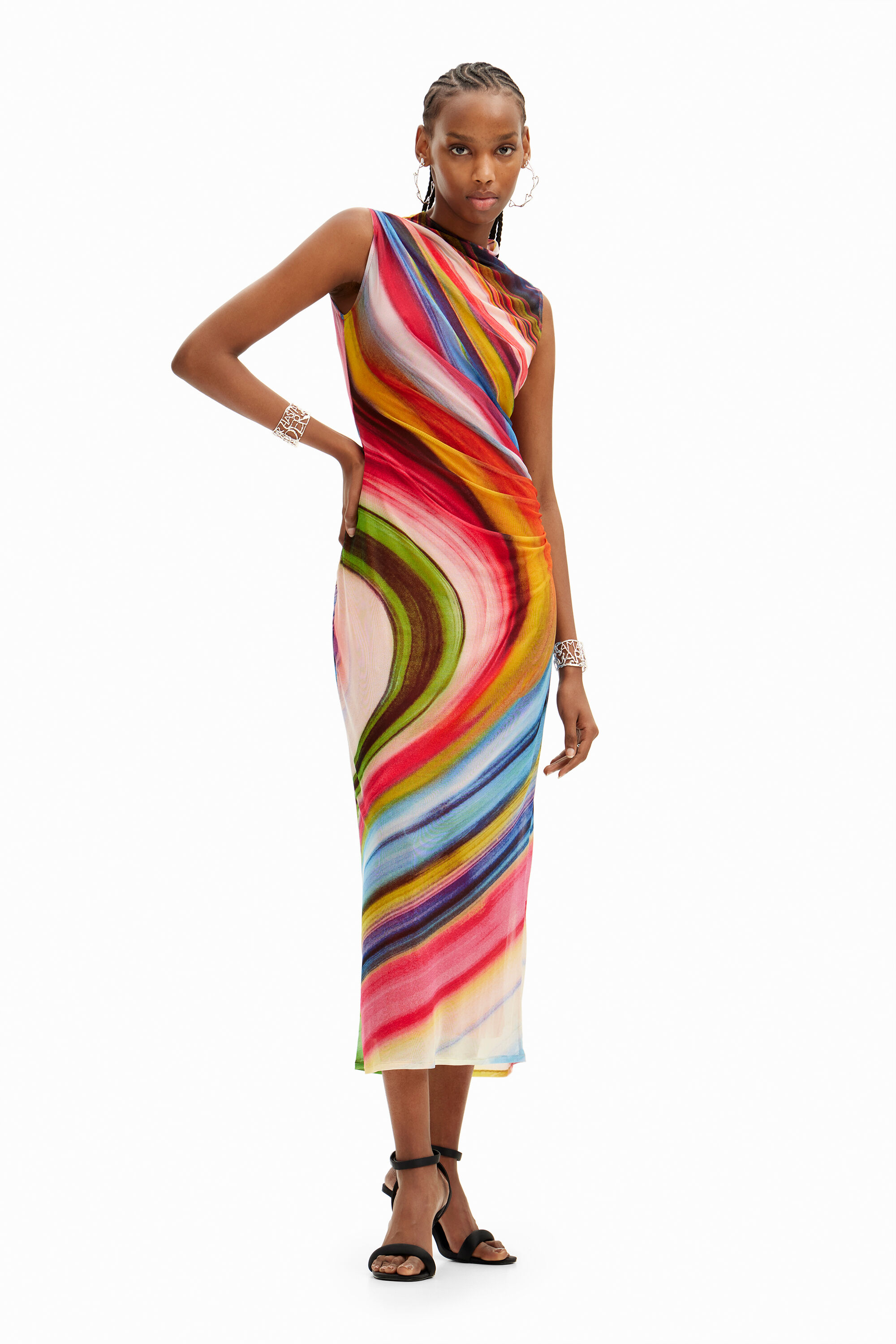 Desigual Vestido midi de tul con ondas para mujer