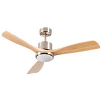 Ventilador de techo con luz, 3 aspas, 56W, 6 velocidades, Alaska, Madera Natural