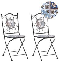 Conjunto de 2 Sillas de Exterior de Metal Vintage Plegables con Mosaico