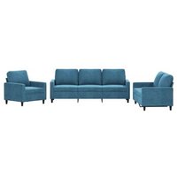 Sofá de Terciopelo Azul de 3 Piezas con Cojines