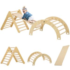Homcom Juego Doble Escalada Triángulo y Arco de Madera para Bebés