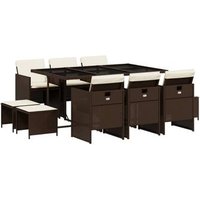 Set de Comedor de Jardín 11 Piezas con Cojines de Ratán Sintético