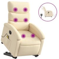Sillón de Masaje Eléctrico Reclinable Elevable Tela Crema