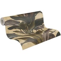 Papel Pintado Livingwalls Hojas Tropicales Beige y Verde Oliva Agrisado
