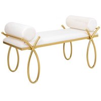 Banqueta de Metal Dorado y Tapizado Blanco