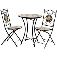 Conjunto de Mesa y Dos Sillas de Mosaico y Forja