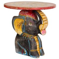 Mesa De Elefante Artesanal De Madera Multicolor