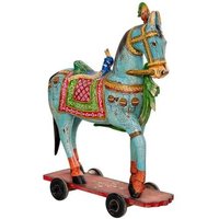 Figura Decorativa De Corcel De Madera Pintada, Color Verde