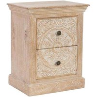 Mesita de Noche Artesanal de Madera con 2 Cajones