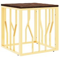 Mesa de Centro/Auxiliar/Café Acero Inoxidable Madera Maciza Reciclada Dorada CFW772381
