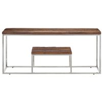 Mesa de Centro de Acero Inoxidable y Madera Maciza