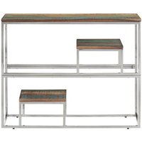 Mesa Consola Auxiliar Acero Inoxidable Madera Maciza