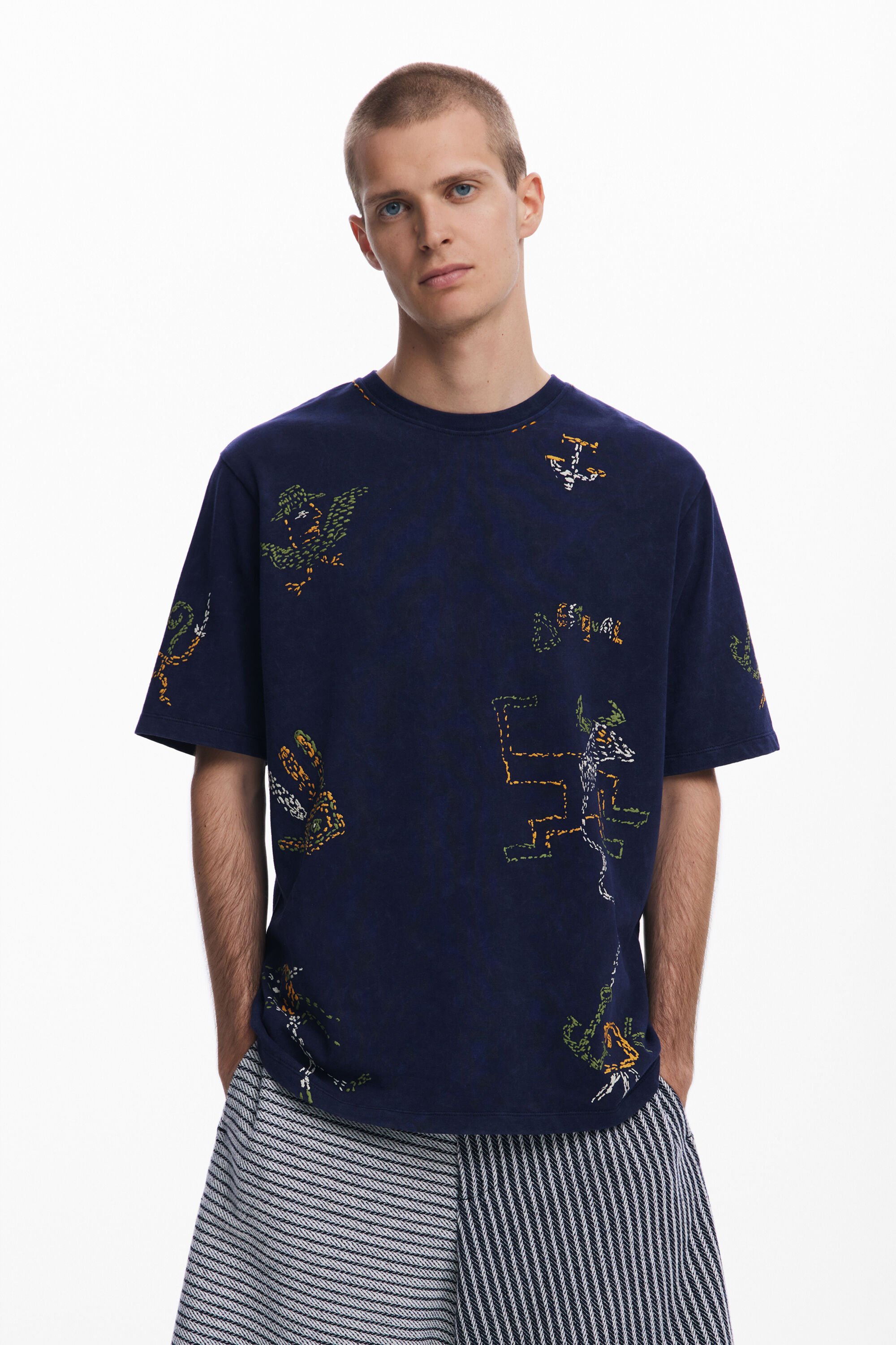 Desigual Camiseta bordados tribales hombre
