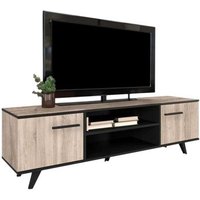 Mueble para TV Roble Cepillado y Negro con Puertas y Compartimento