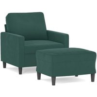 Sillón de Salón con Taburete Terciopelo Verde Oscuro