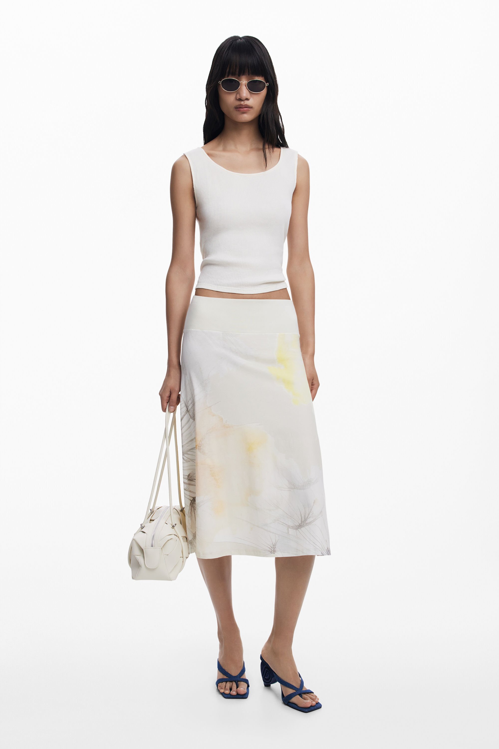 Falda midi de cintura engomada Falda midi de cintura engomada