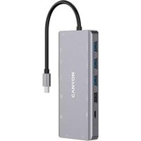 Base de Conexión USB-C Canyon CNS-TDS12 con 1 VGA, 2 HDMI, 4 USB, 1 RJ45, 1 Audio, 1 USB Tipo-C y Lector de Tarjetas