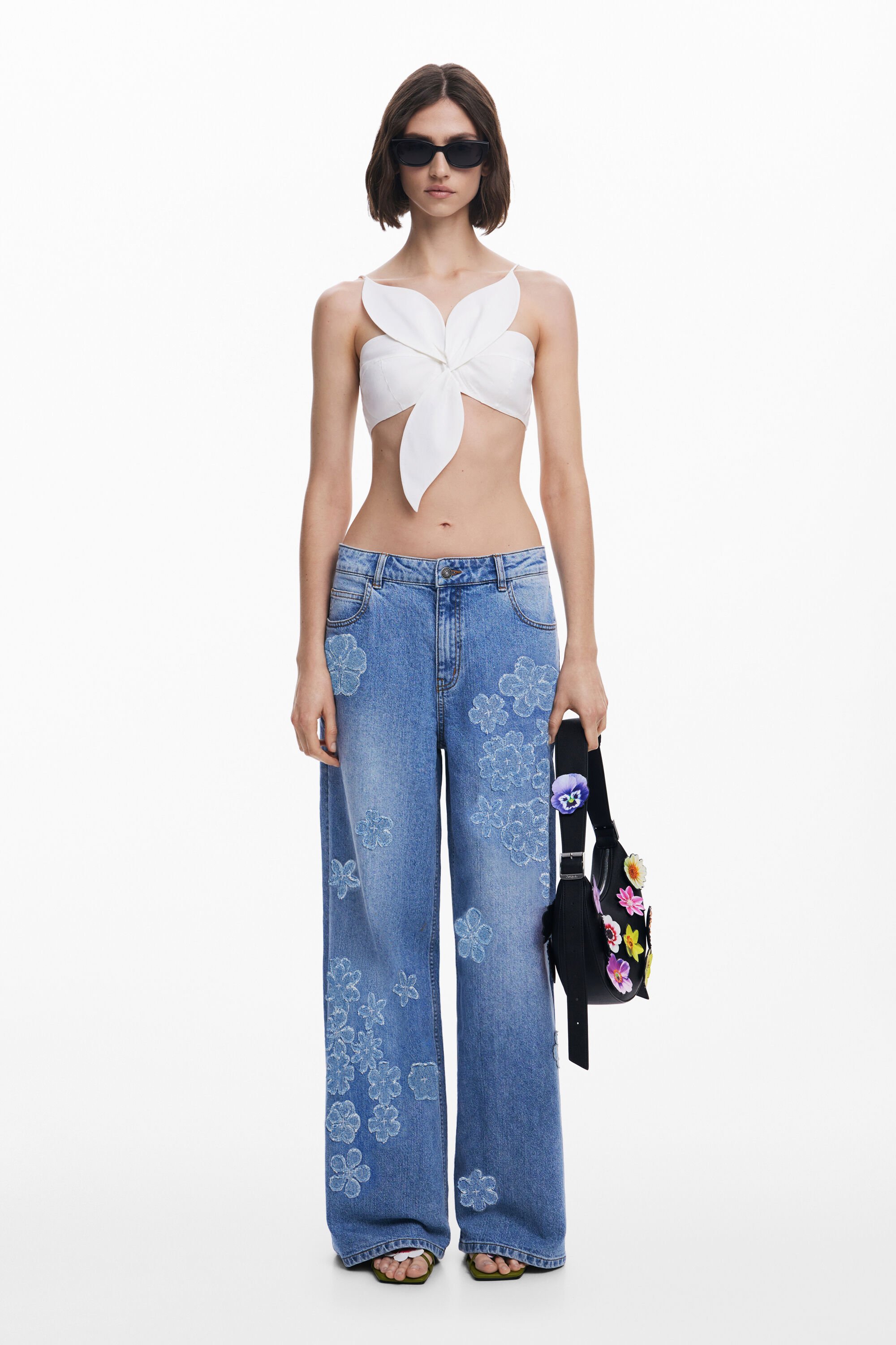 Vaquero Wide Leg Desigual con flores Tyler McGillivary